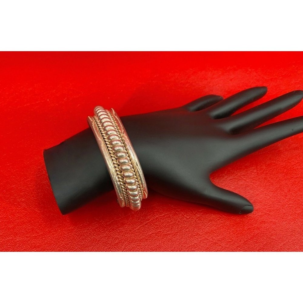 Tahe Signed Navajo Sterling Silver Twistwires Stamped Raised Rope Cuff Bracelet